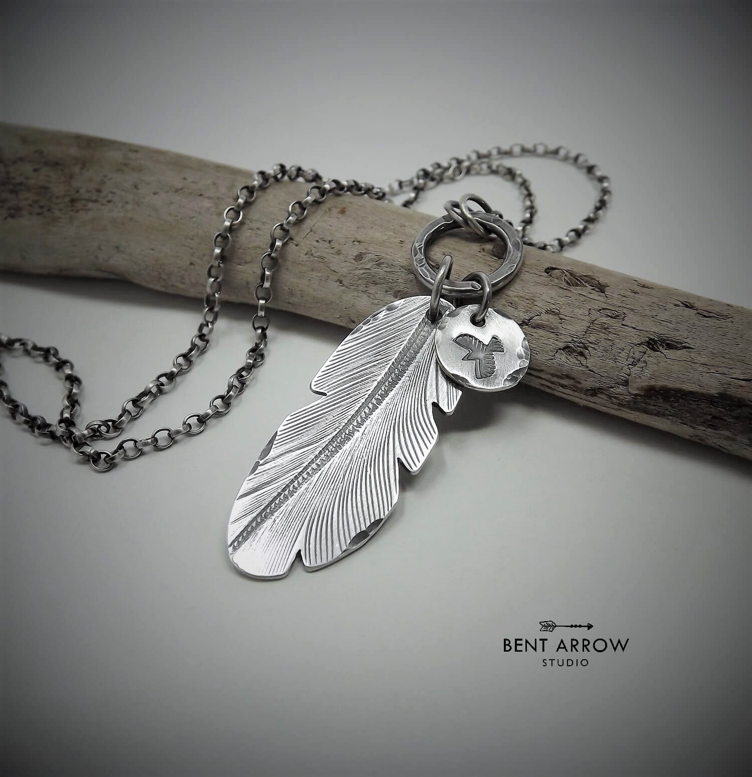 Crow Feather Charm Necklace by Bent Arrow Studio