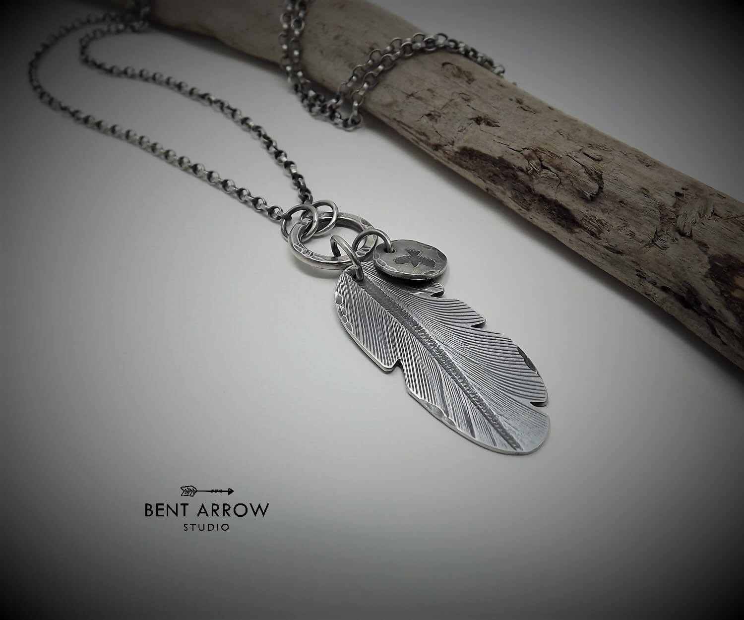 Crow Feather Charm Necklace by Bent Arrow Studio