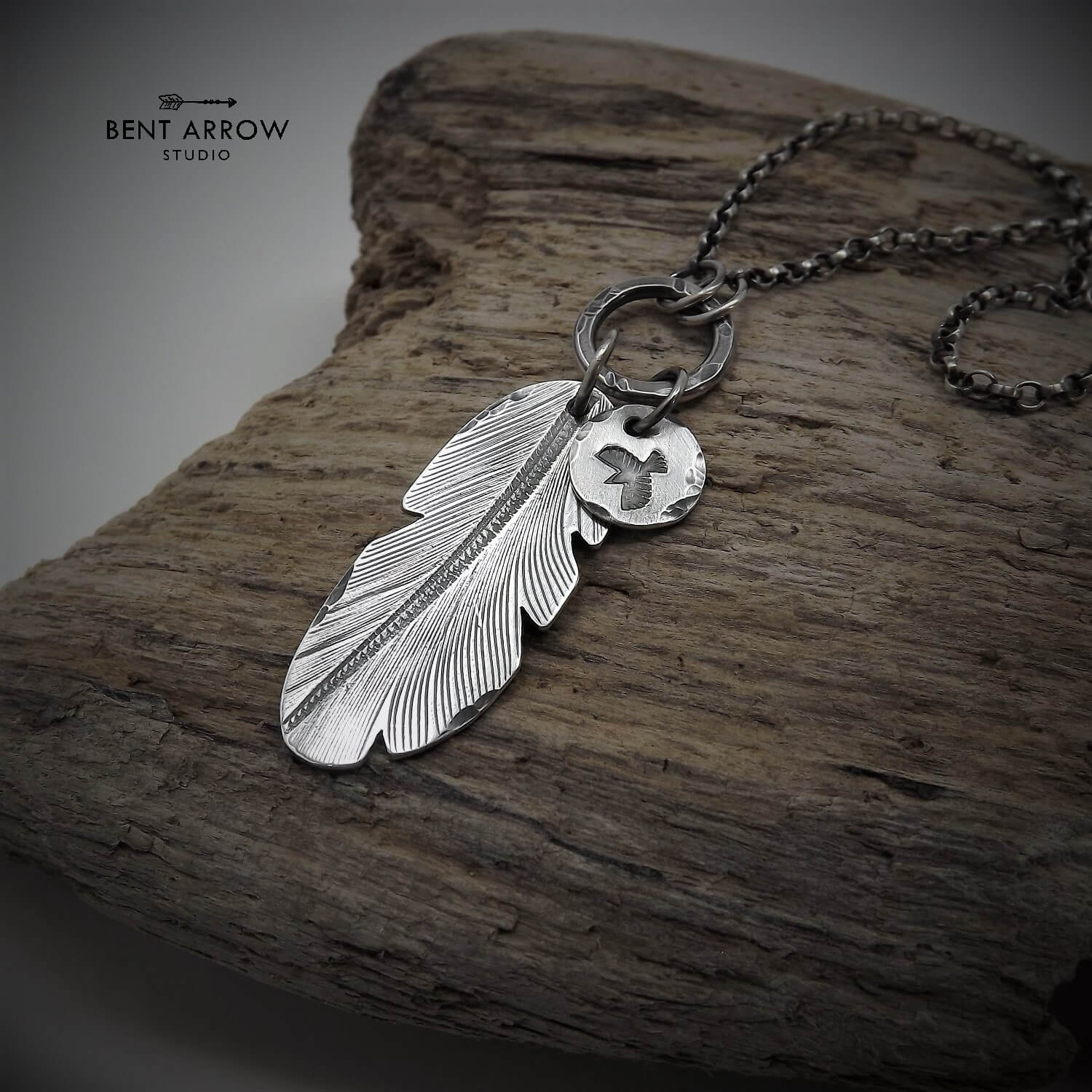 Crow Feather Charm Necklace by Bent Arrow Studio