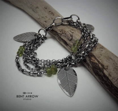 Peridot Leaf Charm Bracelet