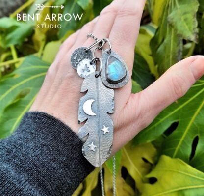 Moonstone Feather Charm Necklace