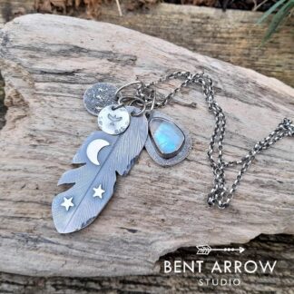 Moonstone Feather Charm Necklace