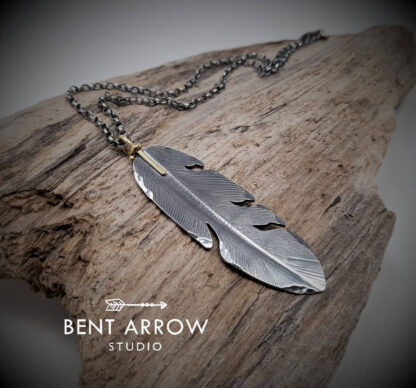 18ct Gold Bail Crow Feather Pendant