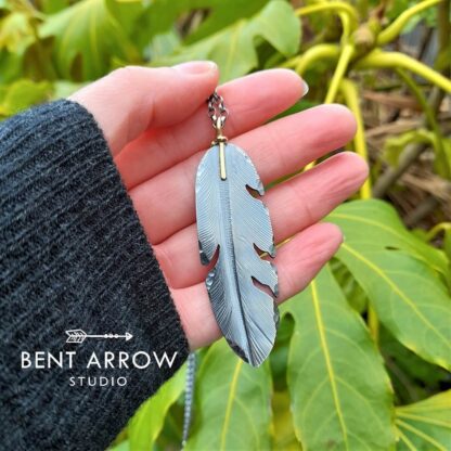 18ct Gold Bail Crow Feather Pendant