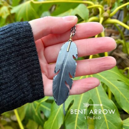 18ct Gold Bail Crow Feather Pendant
