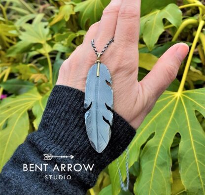 18ct Gold Bail Crow Feather Pendant