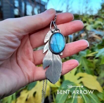 Labradorite Crow Feather Charm Necklace