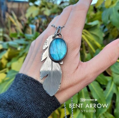 Labradorite Crow Feather Charm Necklace